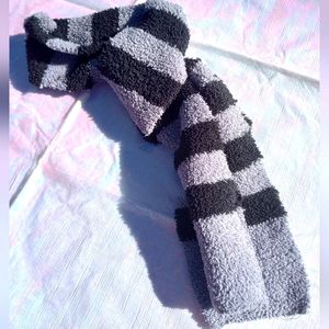 Fuzzy Black and Grey Striped Scarf